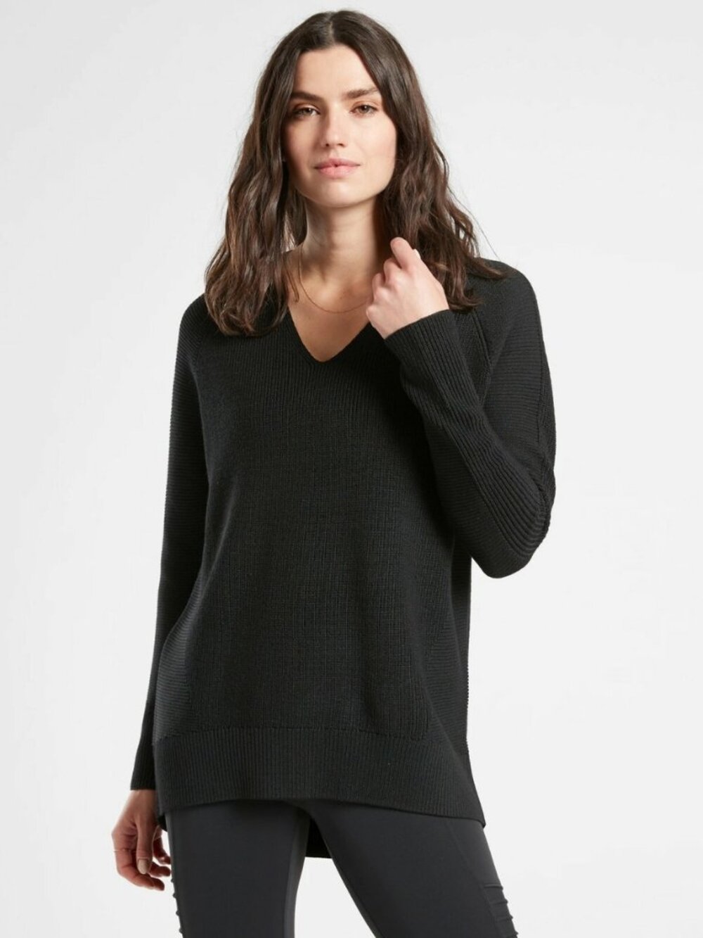 ATHLETA Merino Wool Blend Hanover Knitted V-Neck Sweater Black Size XS
